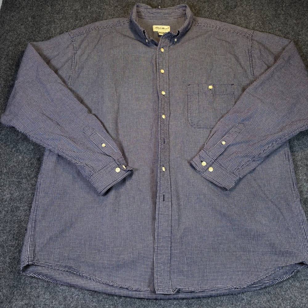 Eddie Bauer Men's Tall Gingham Button Down Navy Shirt 3XLG Cotton Long Sleeve
